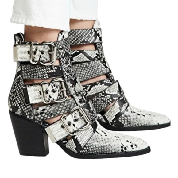 Jeffrey Campbell Caceres Buckle Snake Embossed Ankle Boots Size 6.5 - Picture 1 of 15